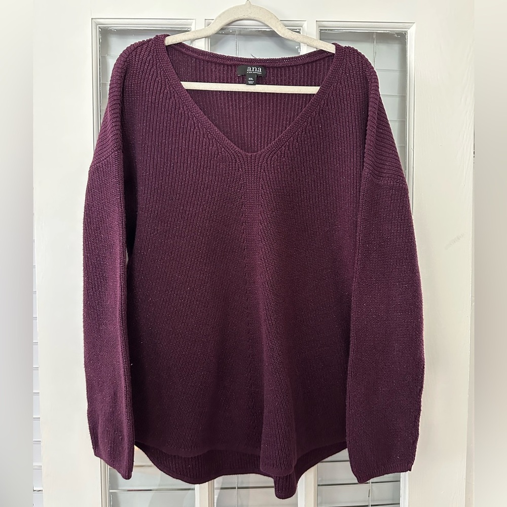ANA A New Approach Women's XXL Wine Knit Sweater Shimmer Metallic | SKU 0517